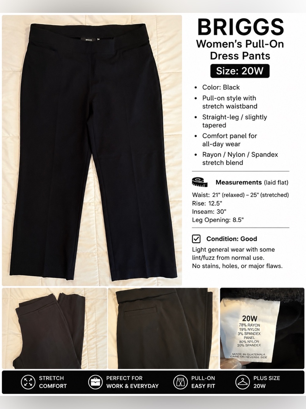 Briggs New York Women's Pull-On Dress Pants - Black